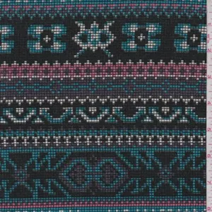 1 1/4 YD PC-Black/Aqua/Pink Pixelated Stripe Crepe Knit Fabric