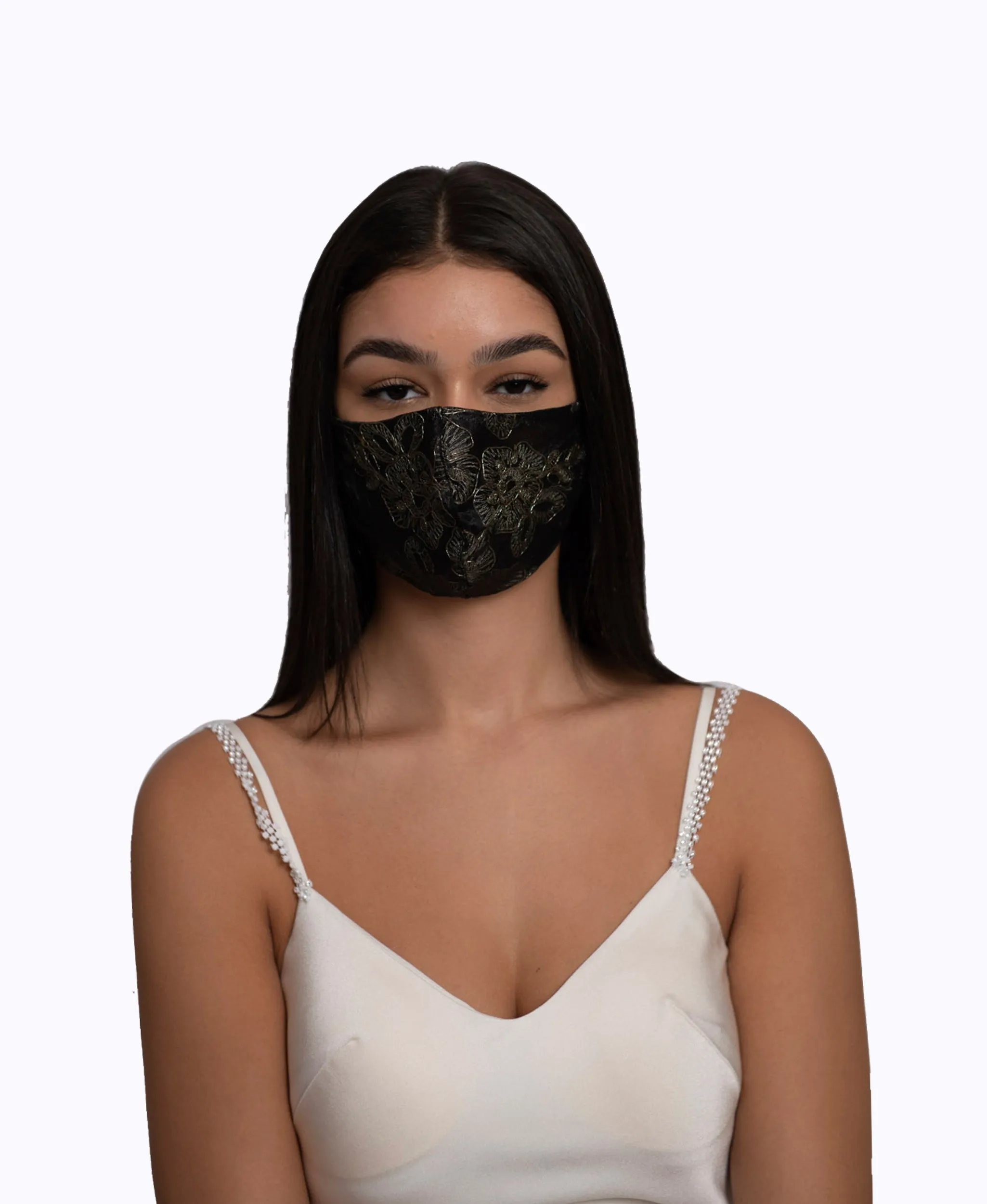 Adjustable Black Lace Encased Super Lightweight Organza Mask