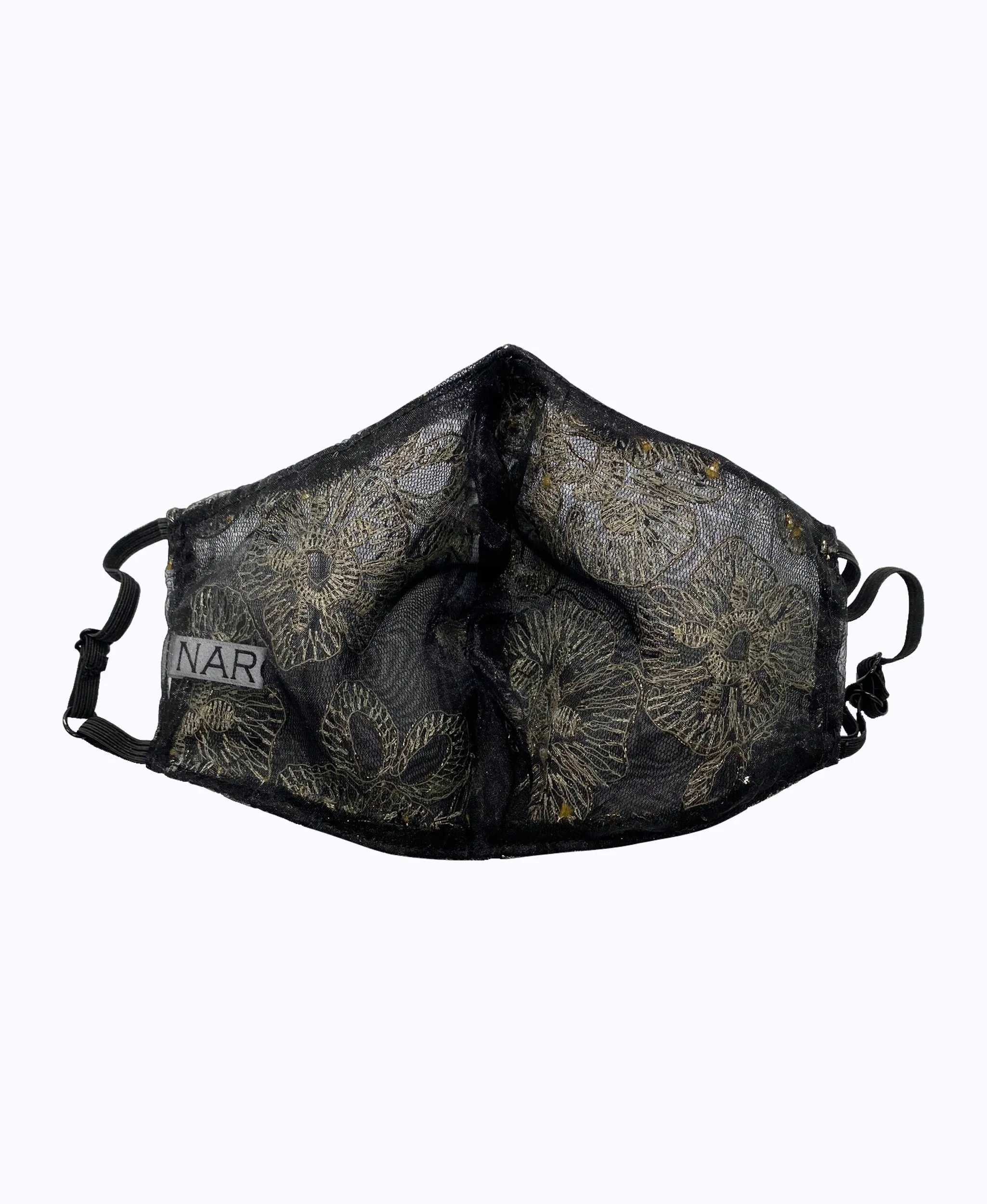 Adjustable Black Lace Encased Super Lightweight Organza Mask