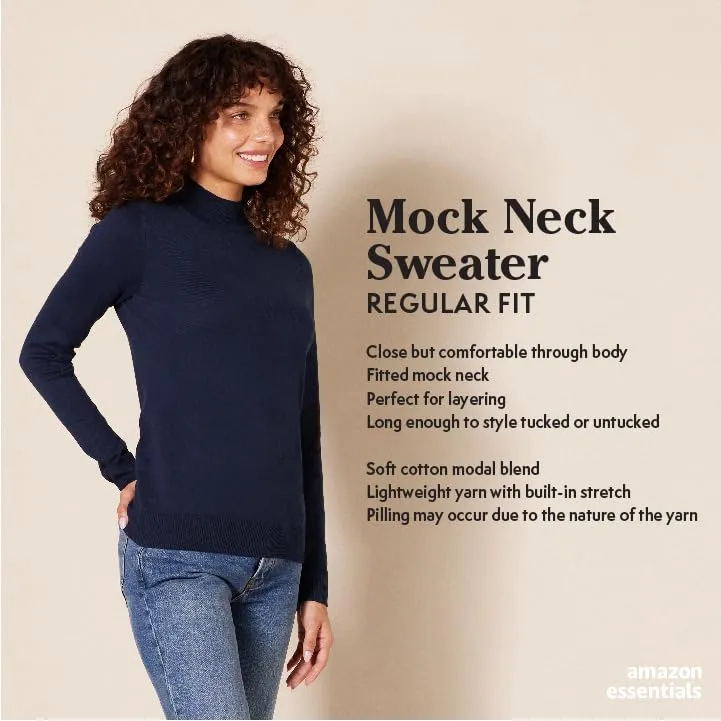 Amazon Essentials Women's Lightweight Mockneck Sweater (Available in Plus Size), Taupe Heather, Small