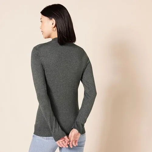 Amazon Essentials Women's Lightweight Mockneck Sweater (Available in Plus Size), Taupe Heather, Small