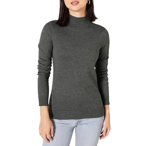 Amazon Essentials Women's Lightweight Mockneck Sweater (Available in Plus Size), Taupe Heather, Small