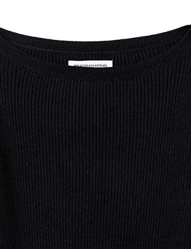 Amazon Essentials Women's Lightweight Ribbed Long-Sleeve Boat Neck Slim-Fit Sweater, Black, X-Small