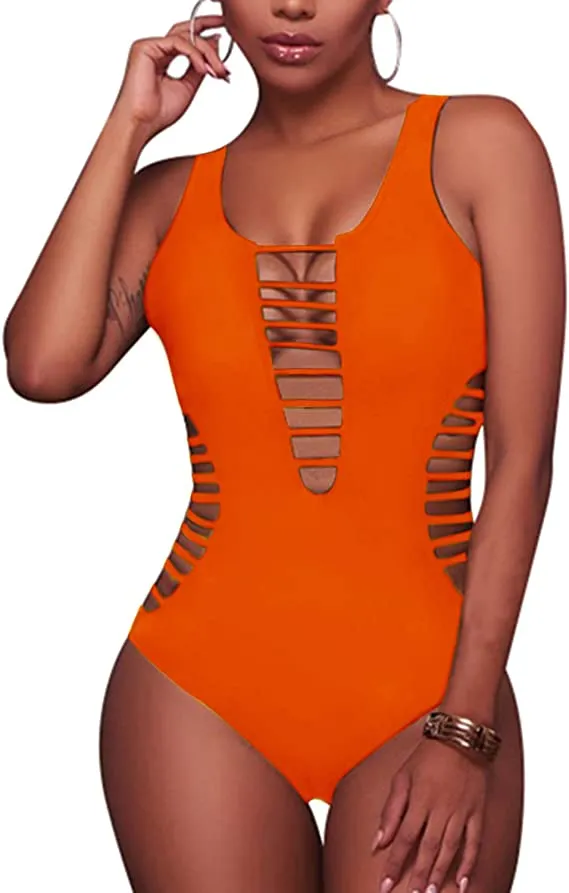 Aqua Eve Women Sexy One Piece Swimsuits Plunge Deep V Neck Cutout Bathing Suits