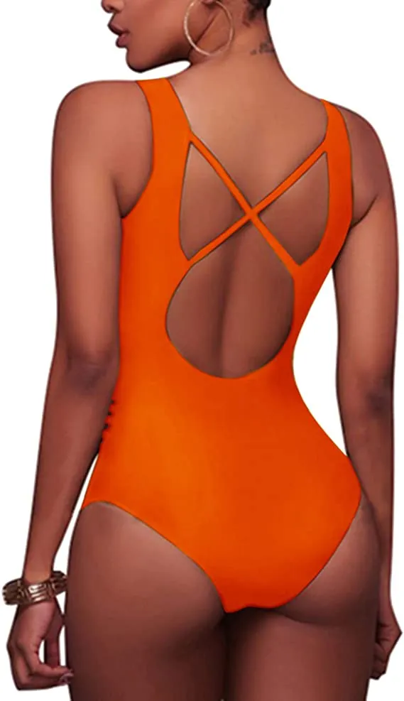 Aqua Eve Women Sexy One Piece Swimsuits Plunge Deep V Neck Cutout Bathing Suits