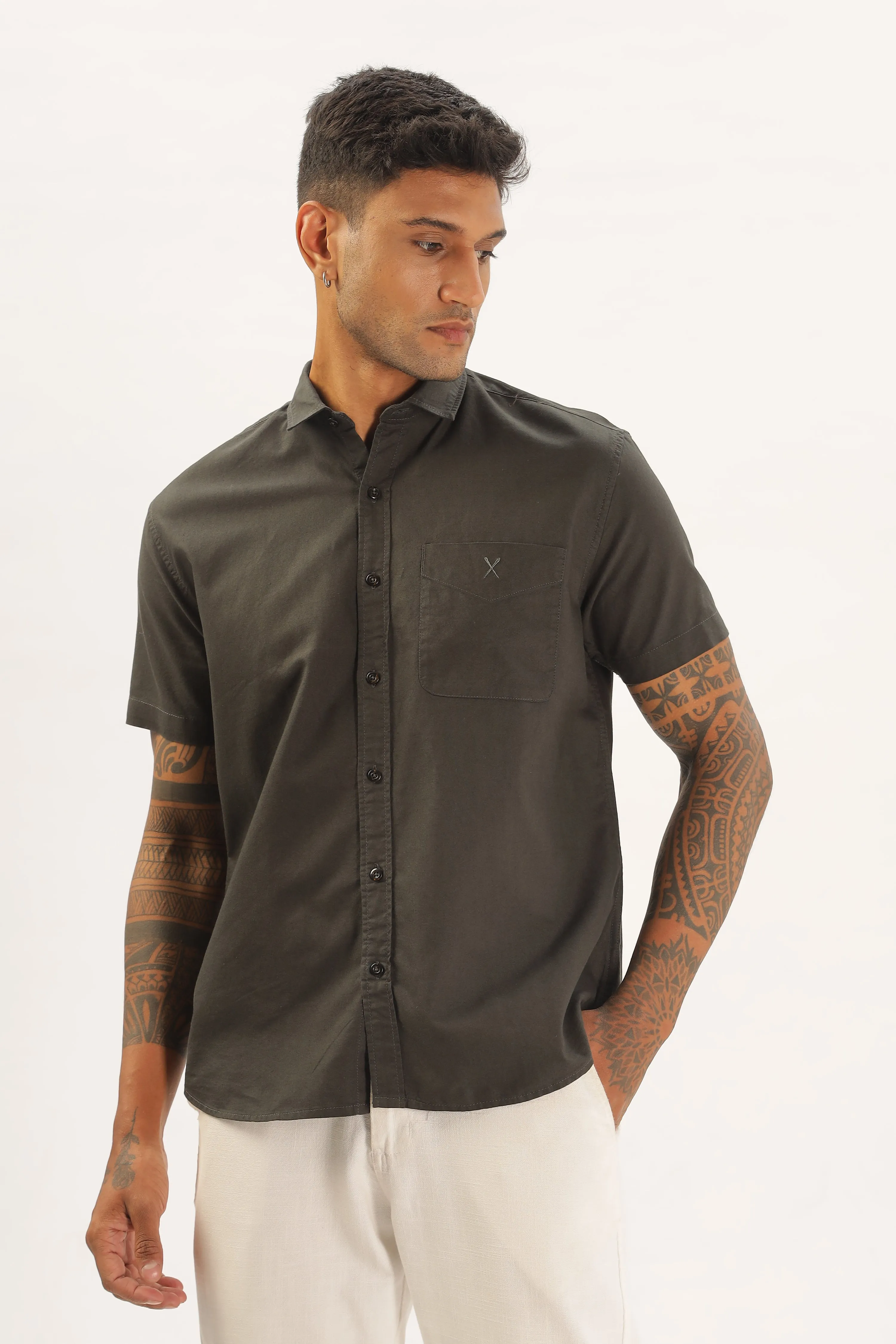 Army Green Half Sleeve Regular Fit Shirt