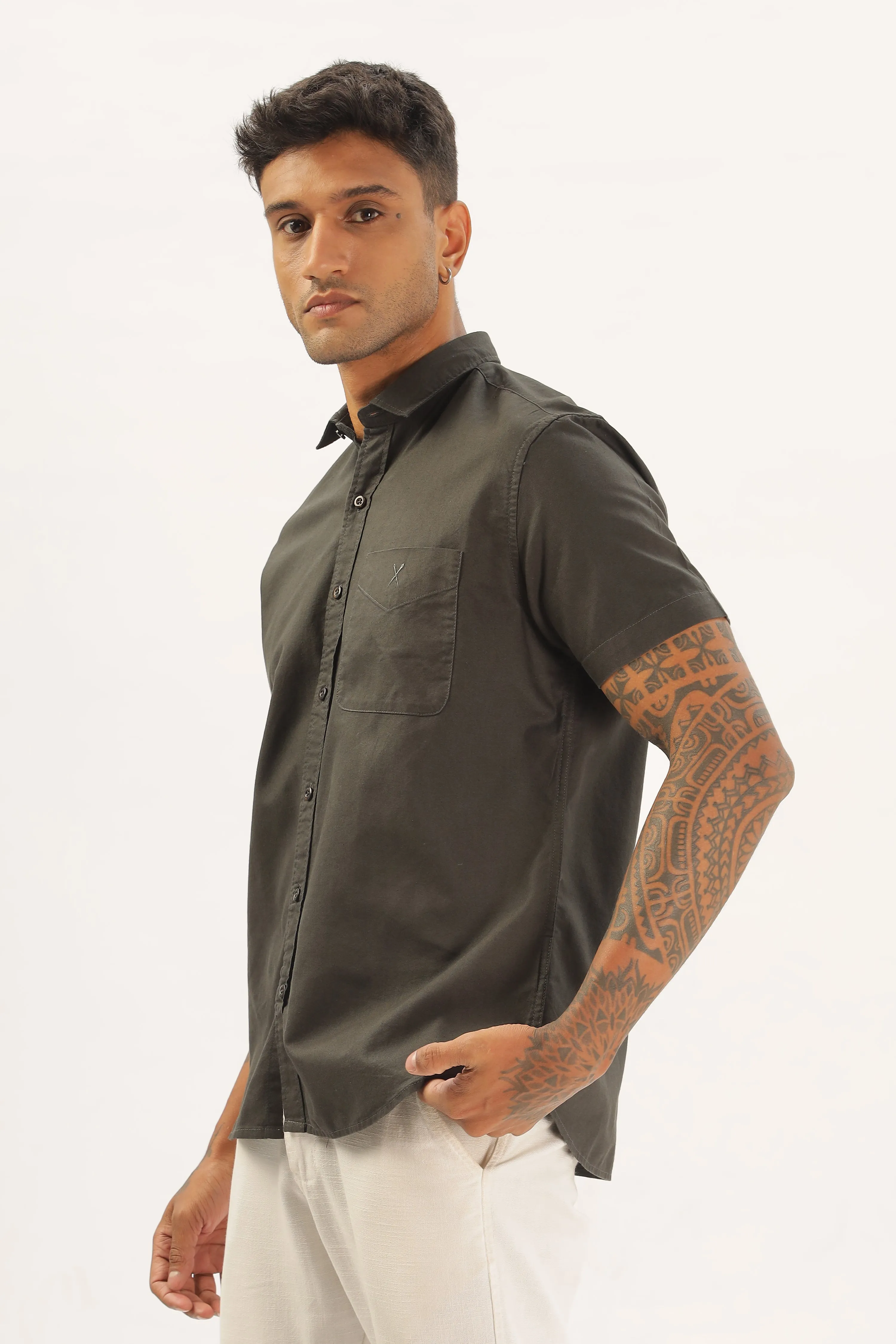 Army Green Half Sleeve Regular Fit Shirt