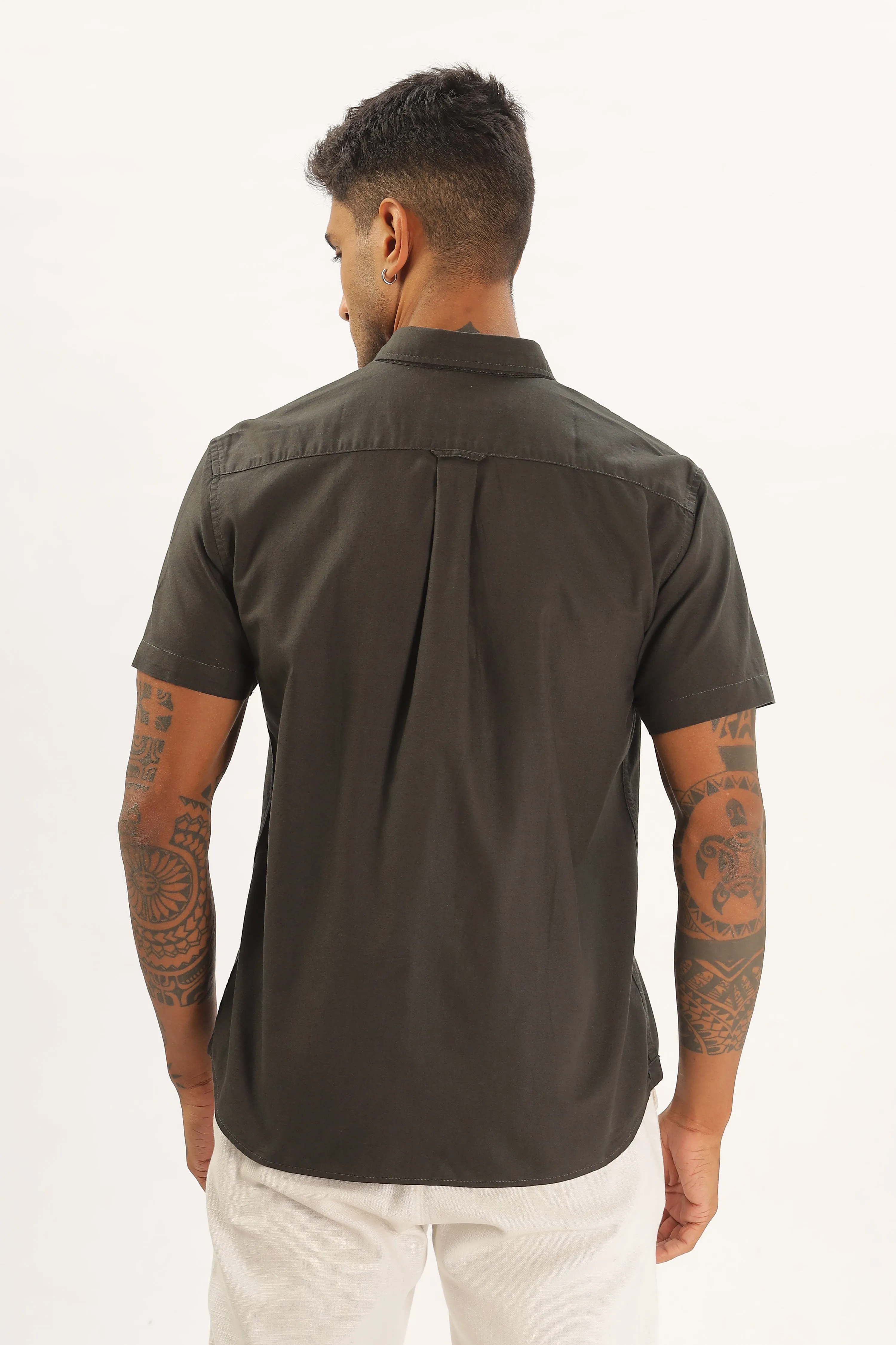 Army Green Half Sleeve Regular Fit Shirt