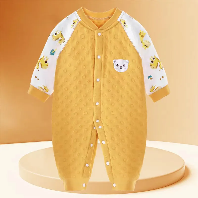 Baby onesie set, three-layer quilted autumn winter warm autumn newborn clothes baby thickening suit,