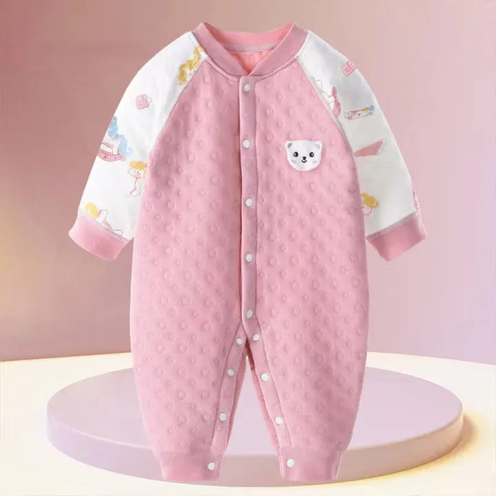 Baby onesie set, three-layer quilted autumn winter warm autumn newborn clothes baby thickening suit,