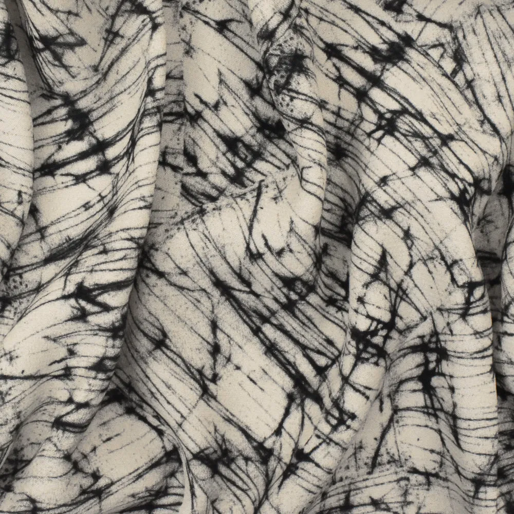 Beige-Black Famous Designer Abstract Printed Viscose Crepe Faille Fabric