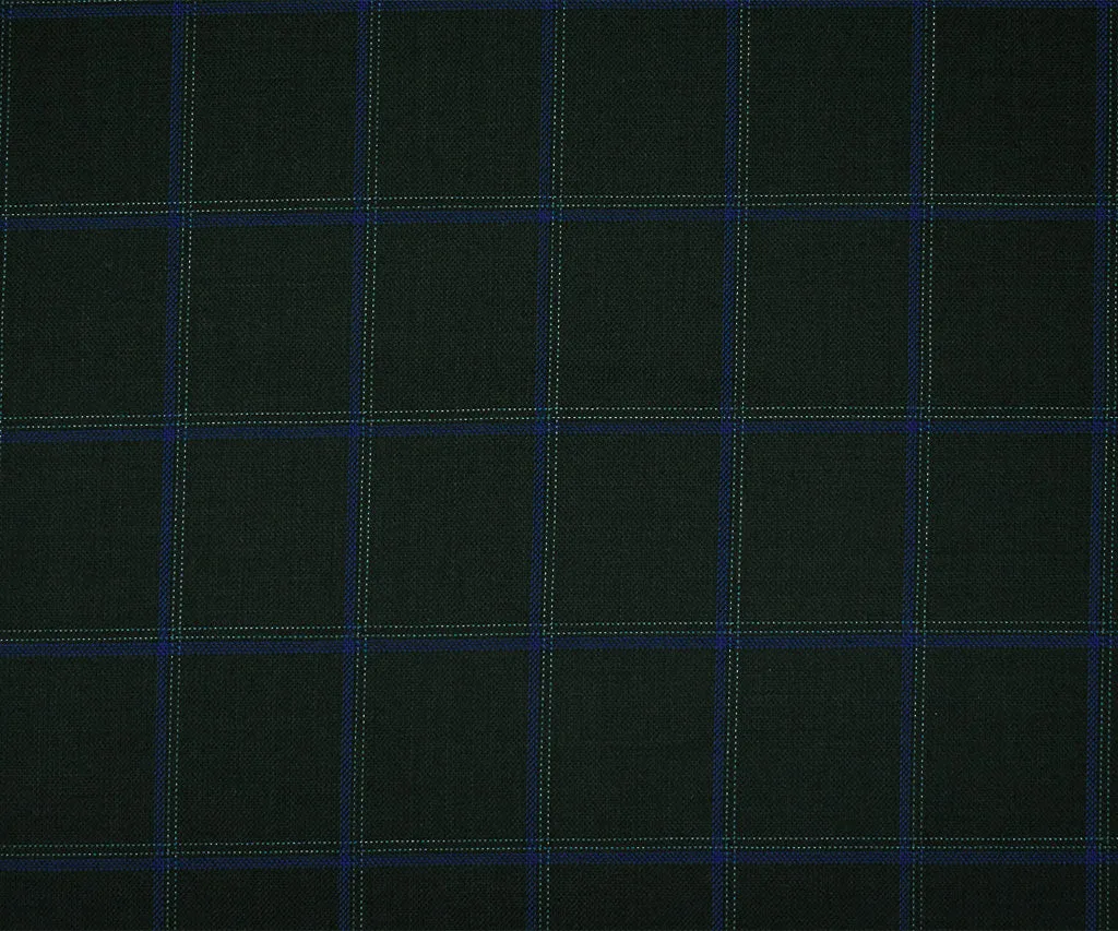 Black-Blue-Gray Tropical Poly Wool Check Twill Suiting Woven Fabric