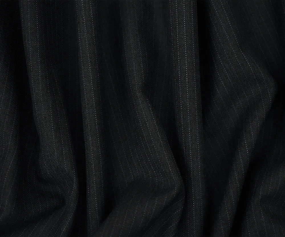 Black-Brown-Gray Polyester Wool Blend Striped Twill Suiting Fabric