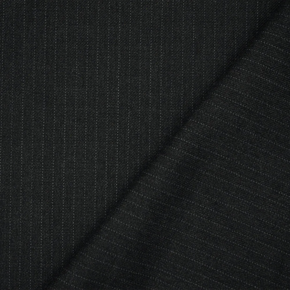 Black-Brown-Gray Polyester Wool Blend Striped Twill Suiting Fabric