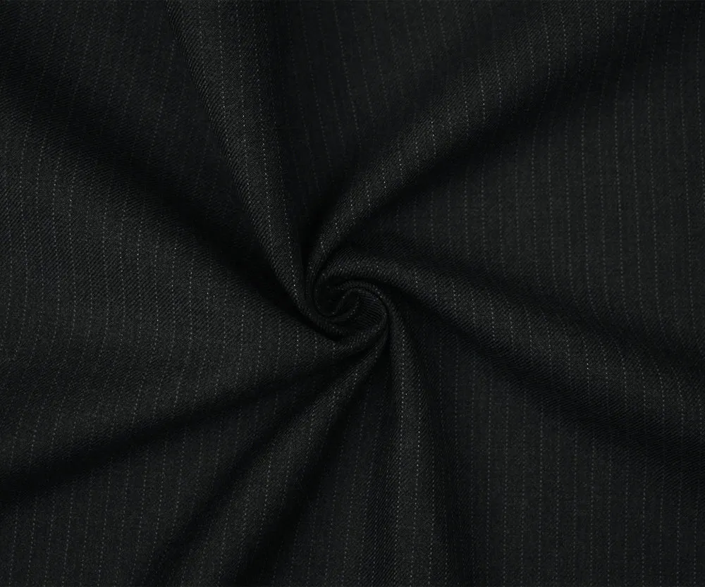 Black-Brown-Gray Polyester Wool Blend Striped Twill Suiting Fabric