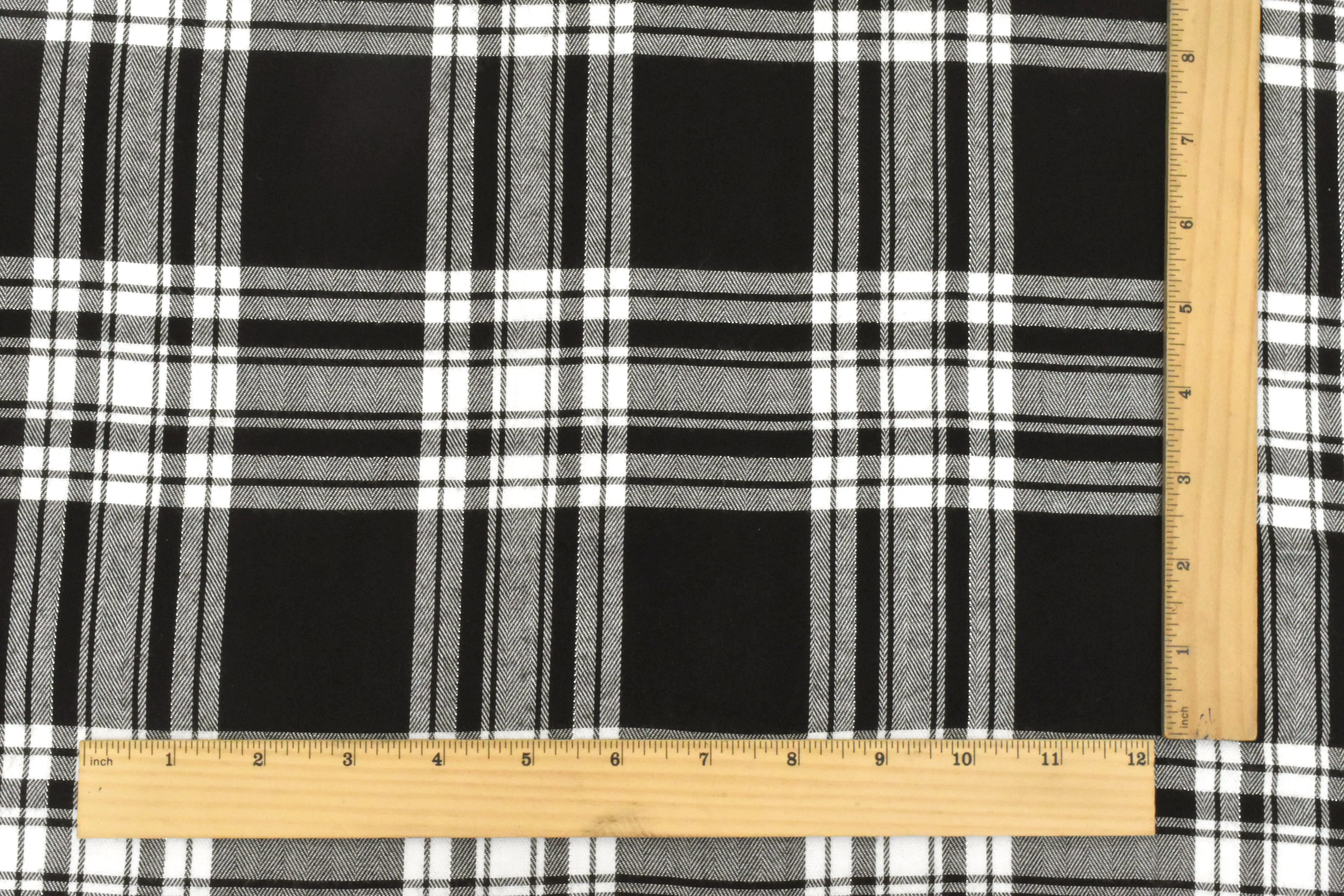 Black-White-Silver Famous Designer Plaid Herringbone Rayon Twill Fabric