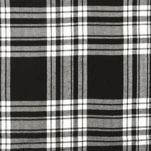 Black-White-Silver Famous Designer Plaid Herringbone Rayon Twill Fabric