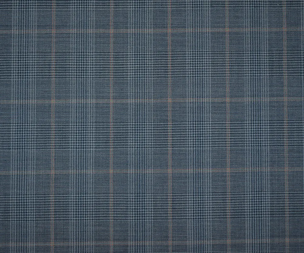 Blue-Orange-Multi Wool Poly Glen Plaid Check Shirting Woven Fabric