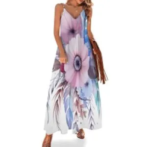 Boho Floral Spaghetti Strap Ankle-Length Dress Long dress