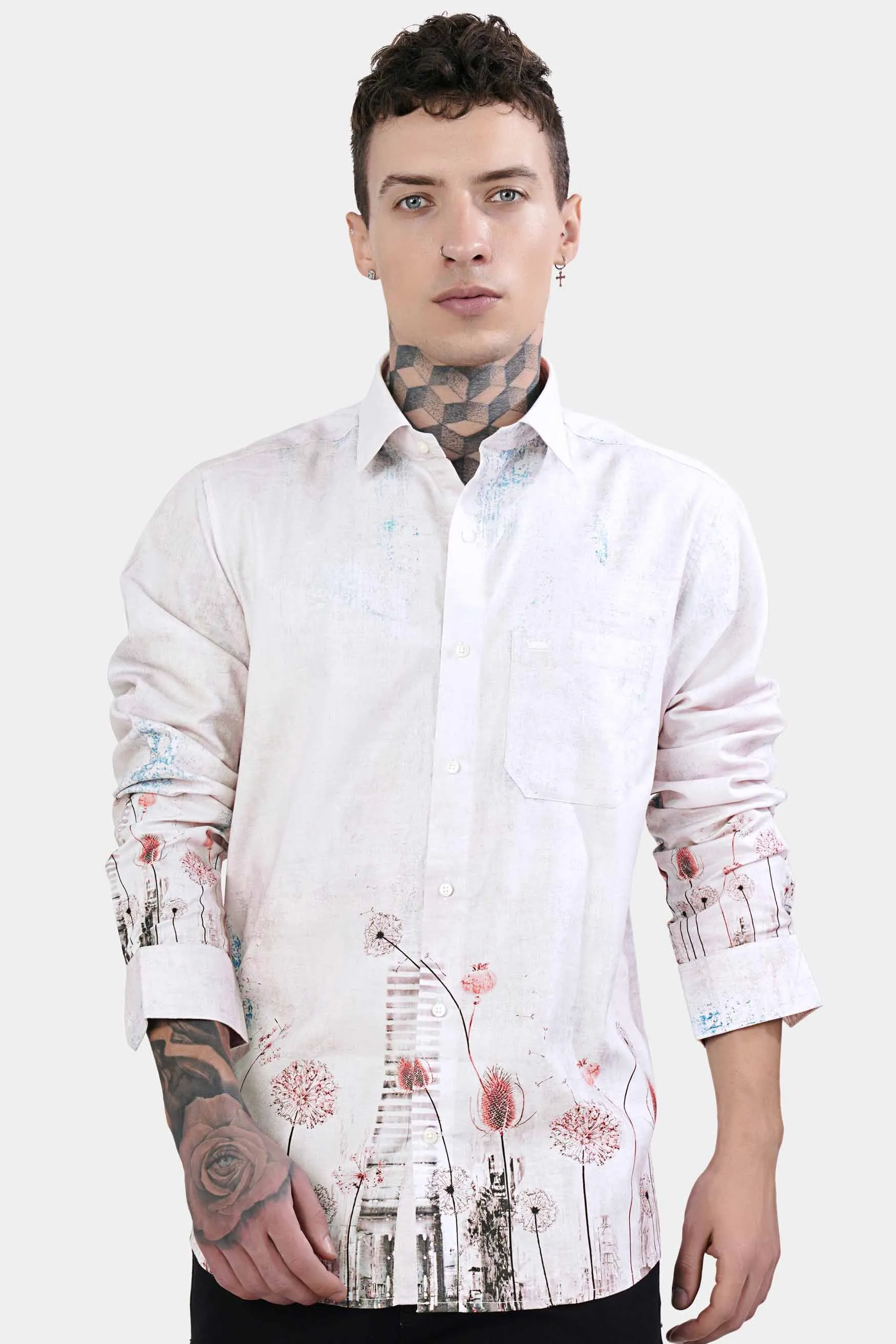 Bon Jour Gray Floral Printed Subtle Sheen Super Soft Premium Cotton Shirt