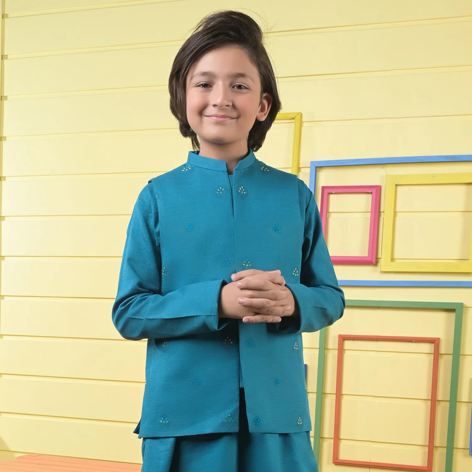 Boys Cotton Slub 3 Piece Suit -Teal