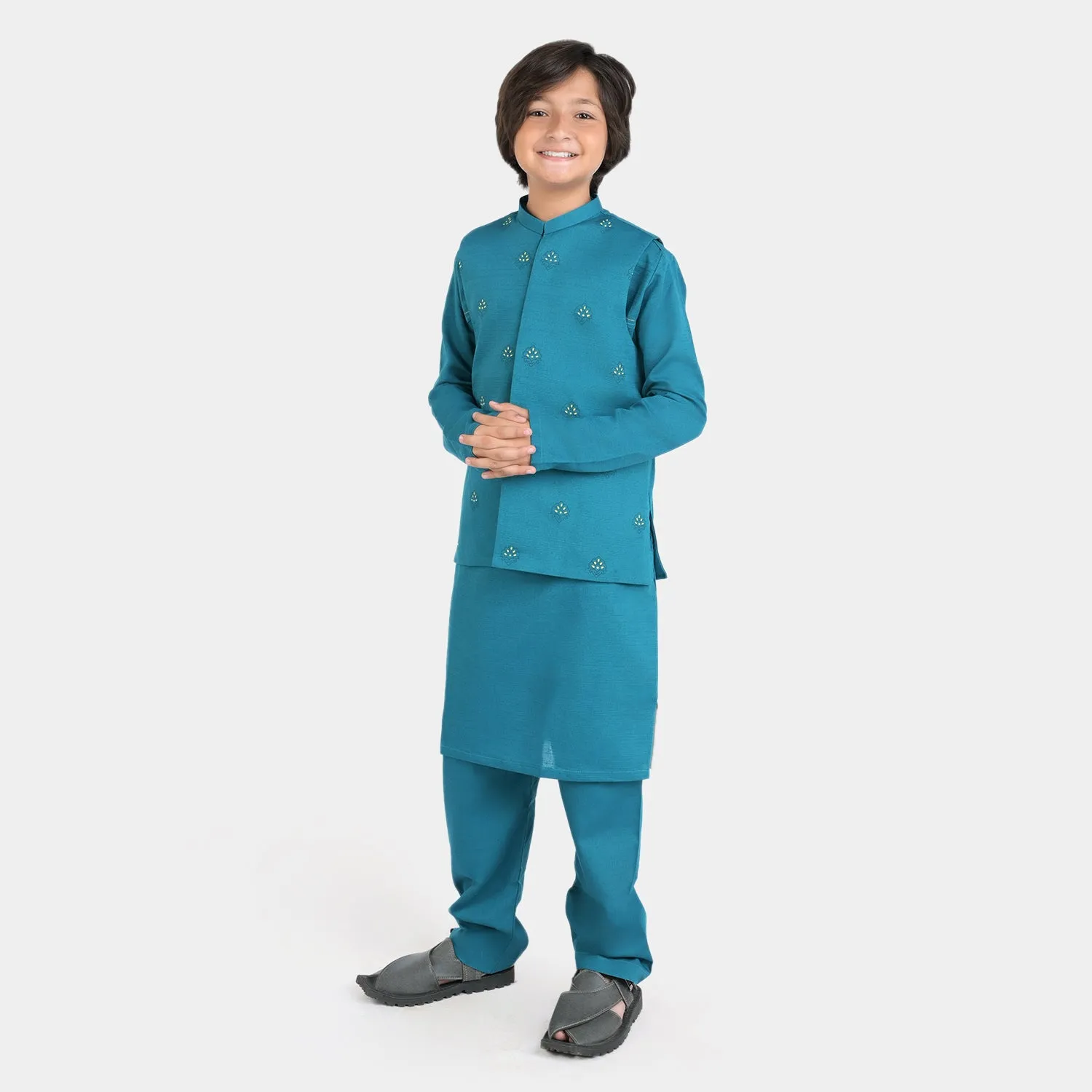 Boys Cotton Slub 3 Piece Suit -Teal