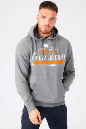 Brabyns Outdoor Motif Brush Back Fleece Pullover Hoodie In Mid Grey Marl - Tokyo Laundry