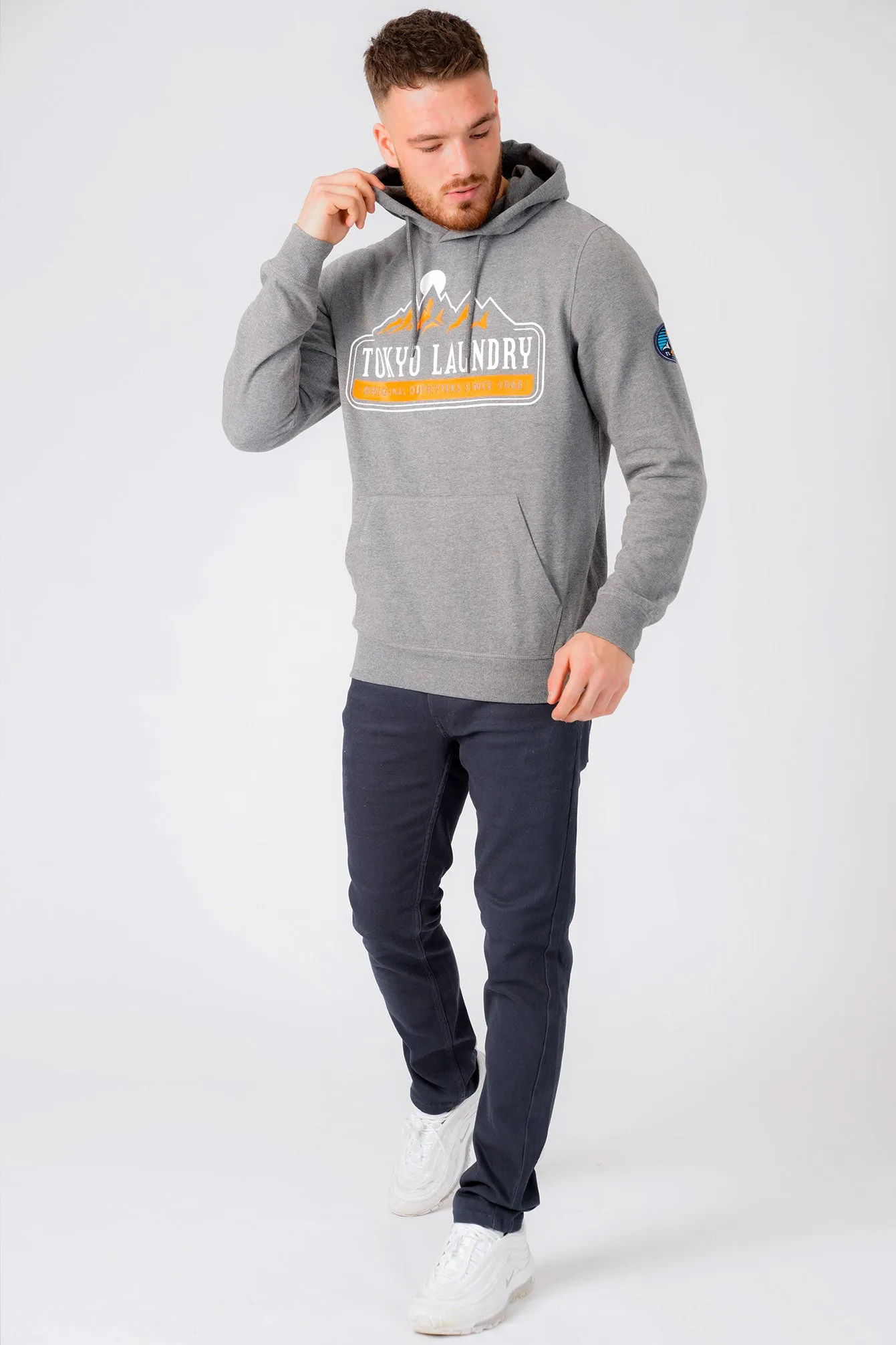 Brabyns Outdoor Motif Brush Back Fleece Pullover Hoodie In Mid Grey Marl - Tokyo Laundry