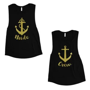 Bride Crew Anchor-GOLD Womens Muscle Tank Top Loving Anniversary