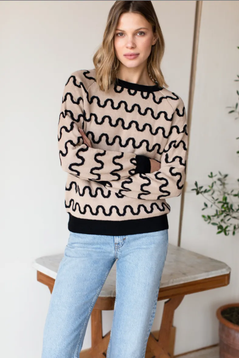 Camel and Black Loki Stripe Emerson Sweater