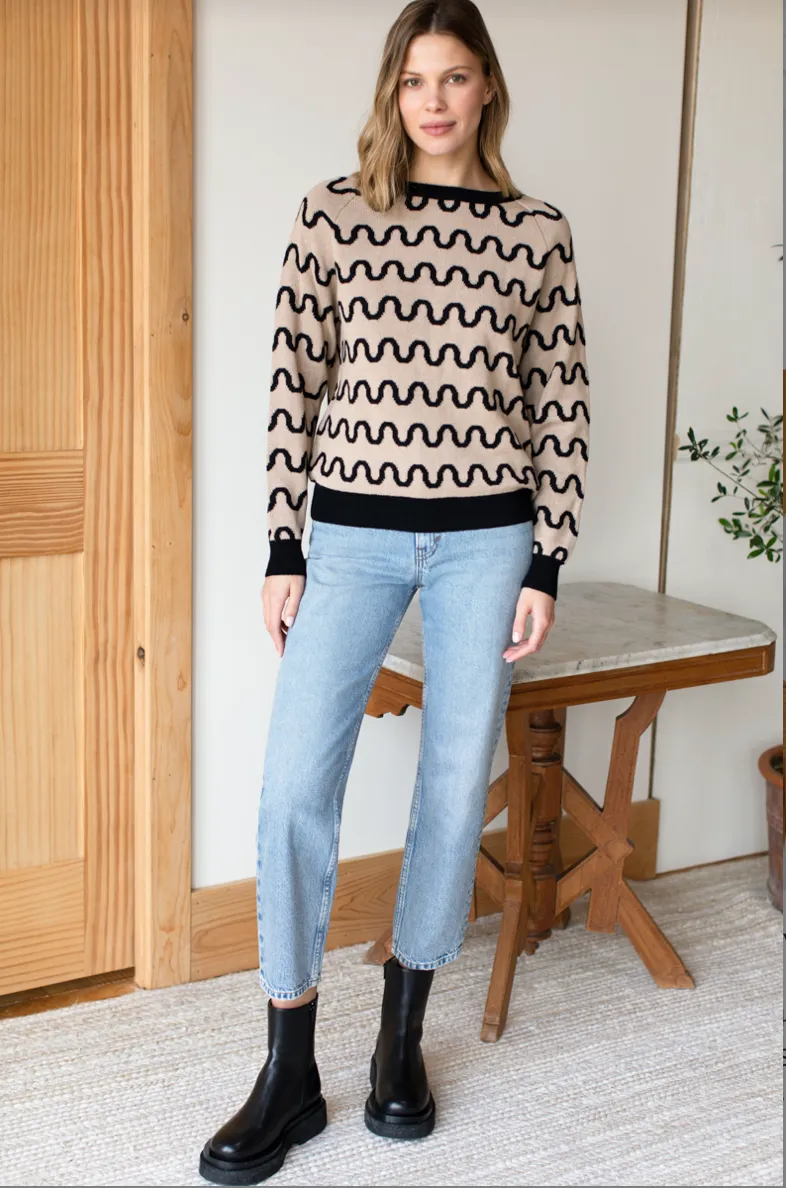 Camel and Black Loki Stripe Emerson Sweater