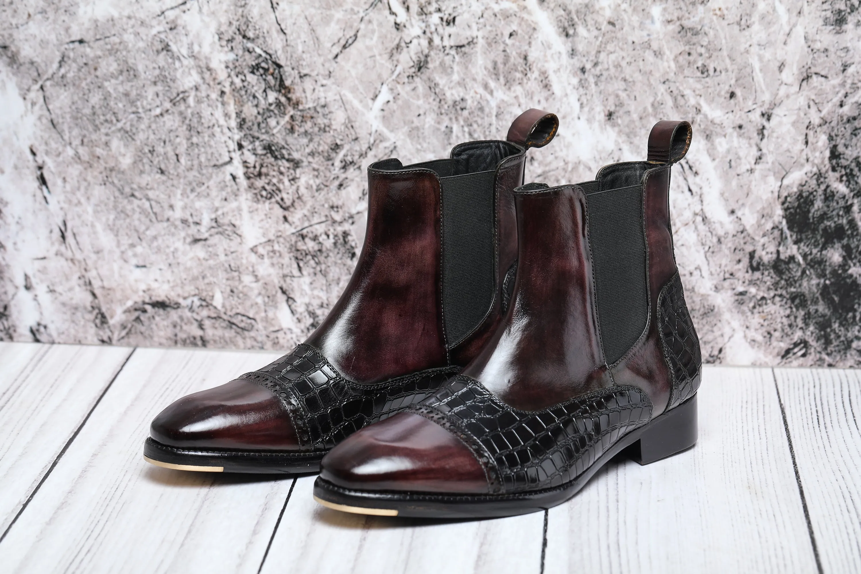 Captoe Chelsea Boots- Croc Dark Brown