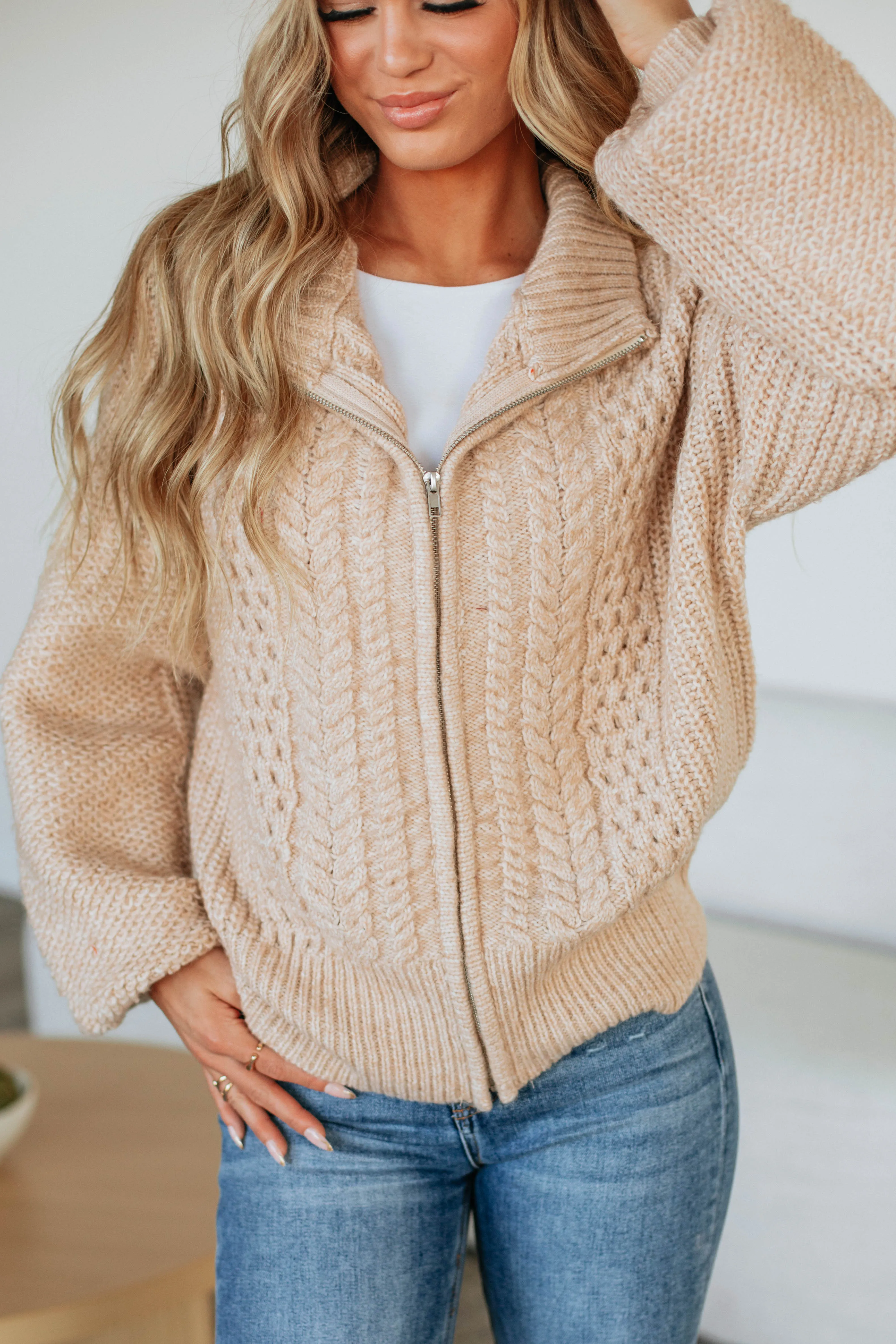 Chivonne Cable Knit Zip-Up