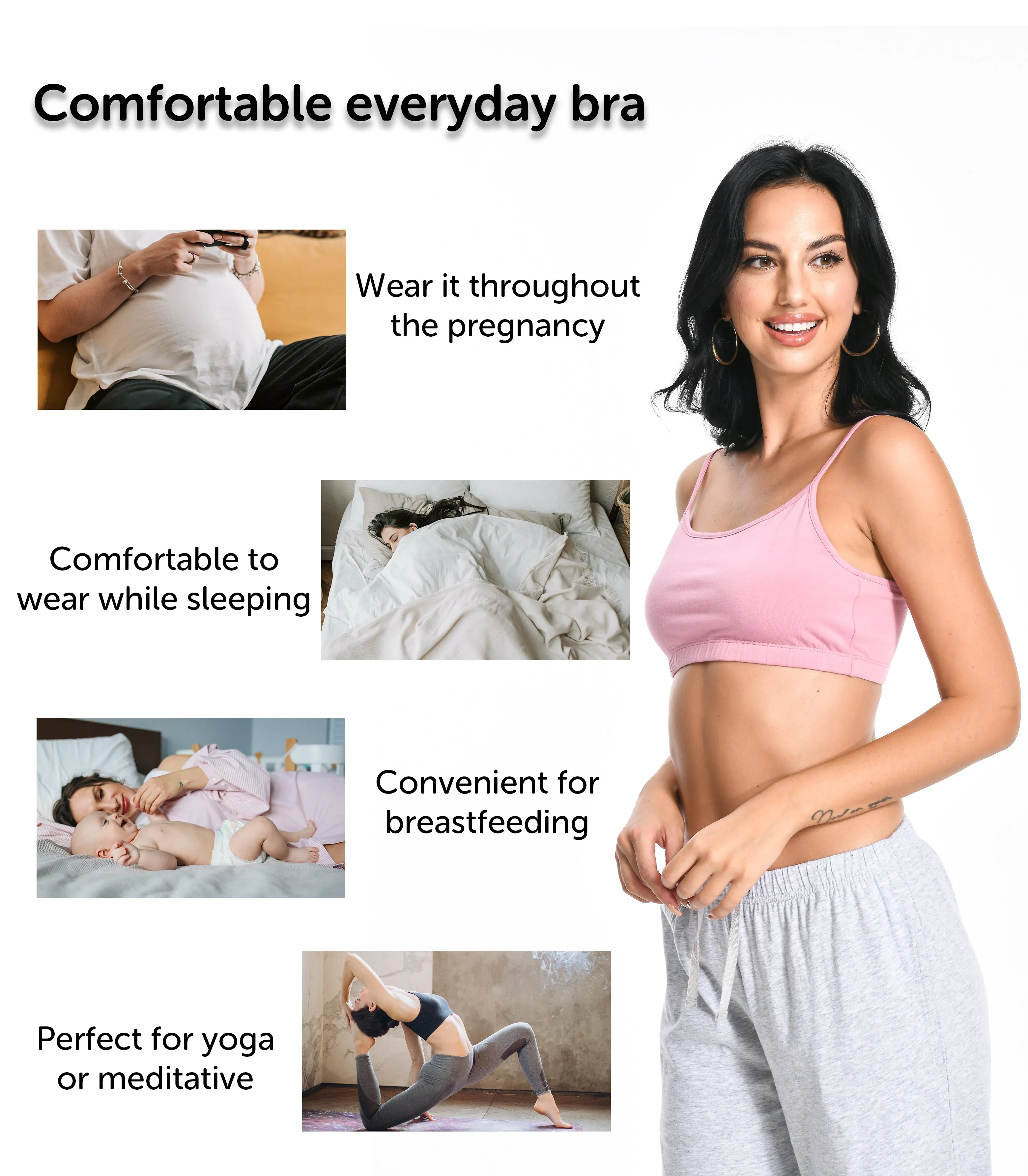 Comfneat Women's 4-Pack String Bralette Cotton Spandex Bra