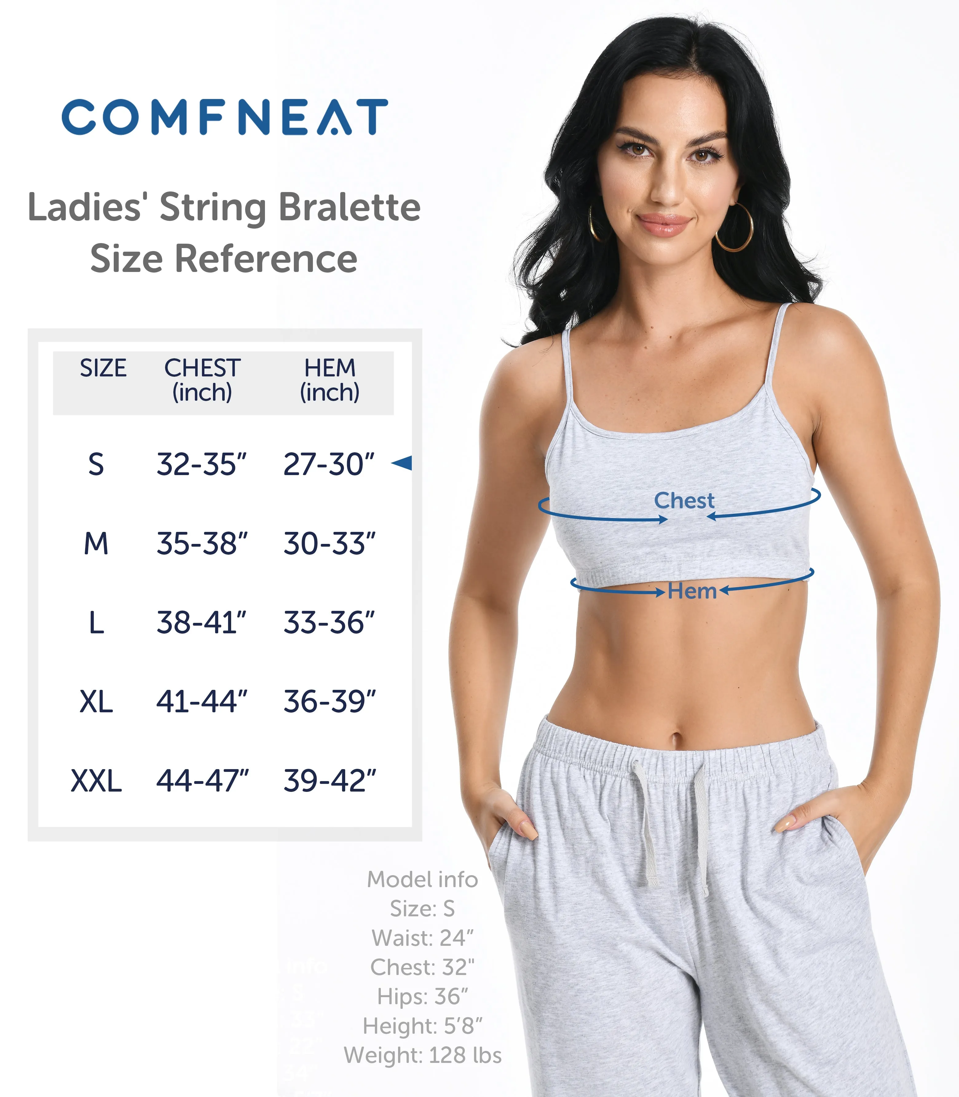 Comfneat Women's 4-Pack String Bralette Cotton Spandex Bra