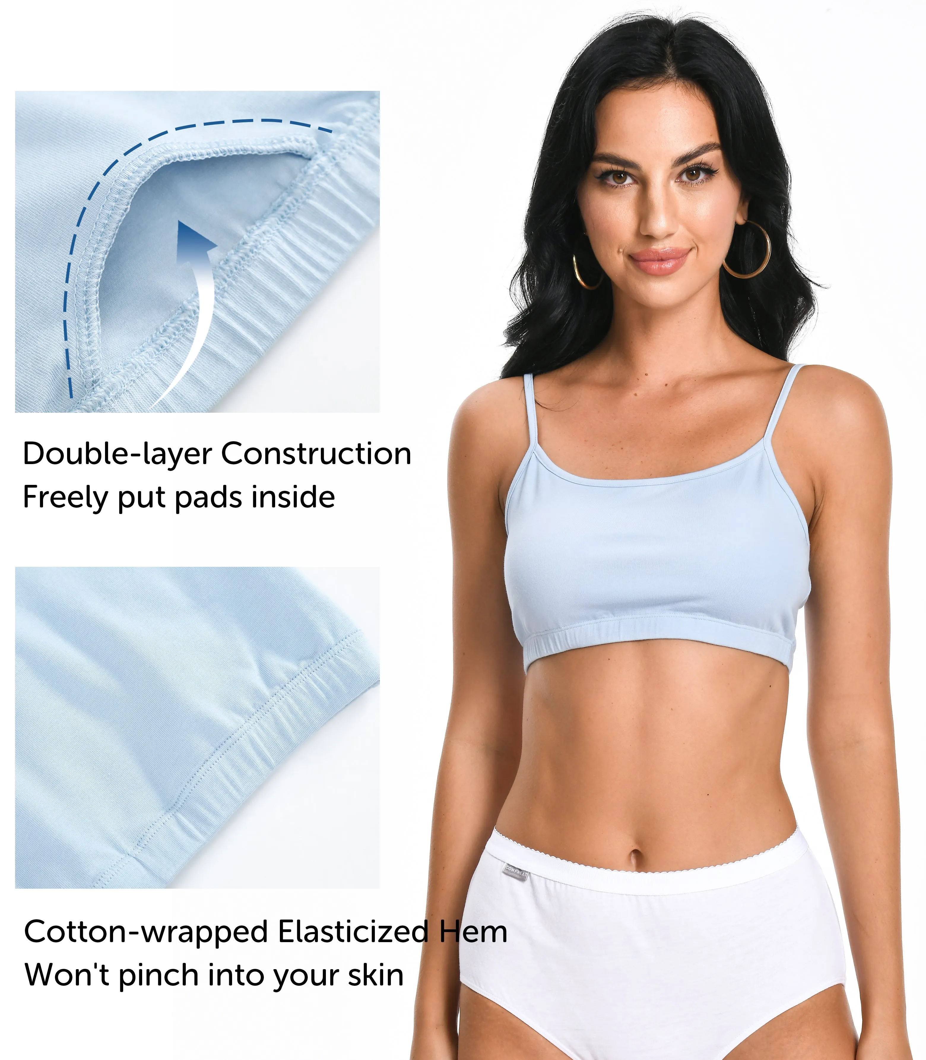 Comfneat Women's 4-Pack String Bralette Cotton Spandex Bra