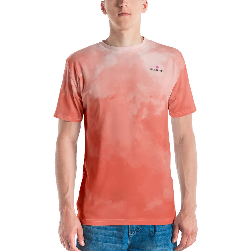 Coral Pink Abstract Men's T-shirt, Premium Designer Abstract Tee For Men-Made in USA/EU/MX