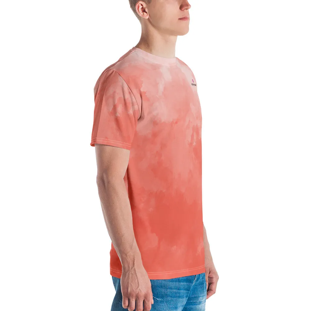 Coral Pink Abstract Men's T-shirt, Premium Designer Abstract Tee For Men-Made in USA/EU/MX