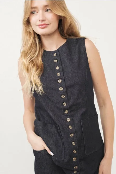 Denim Button Down Vest