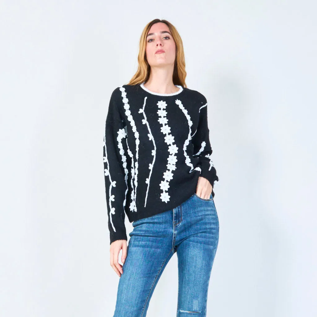 Floral applique knit sweater wholesale