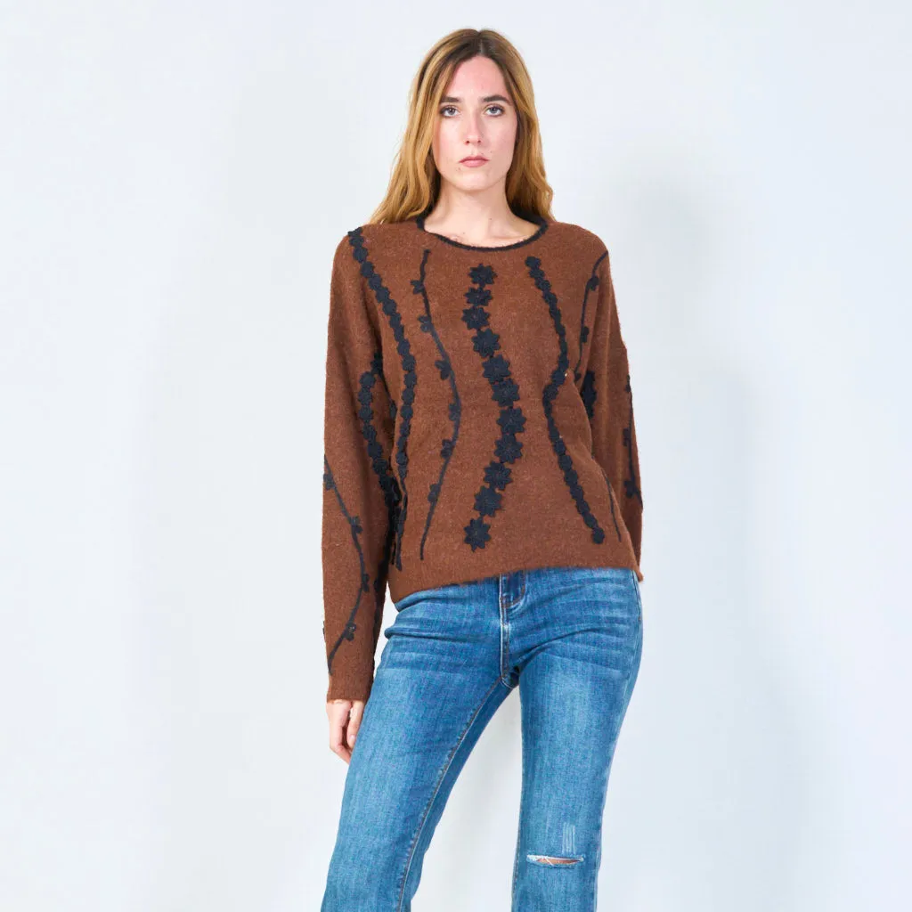 Floral applique knit sweater wholesale