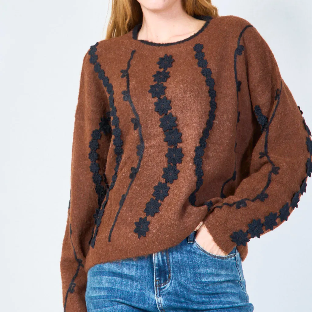 Floral applique knit sweater wholesale