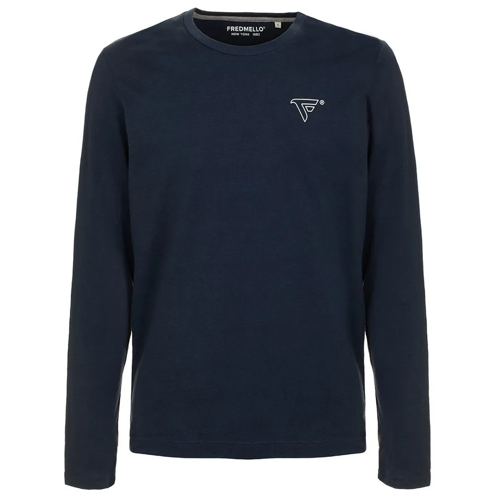 Fred Mello Blue Cotton Logo Print Long-Sleeved Tee