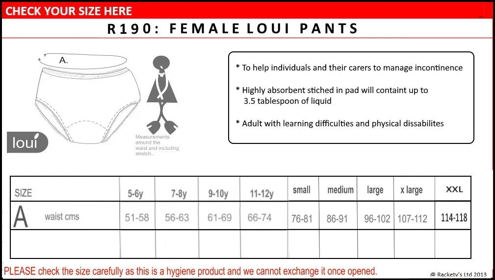 Girls Incontinence Pants - Age 13-14 - 3 Pack