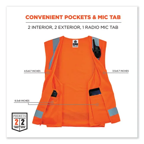 Glowear 8249z-s Single Size Class 2 Economy Surveyors Zipper Vest, Polyester, X-small, Orange, Ships In 1-3 Business Days