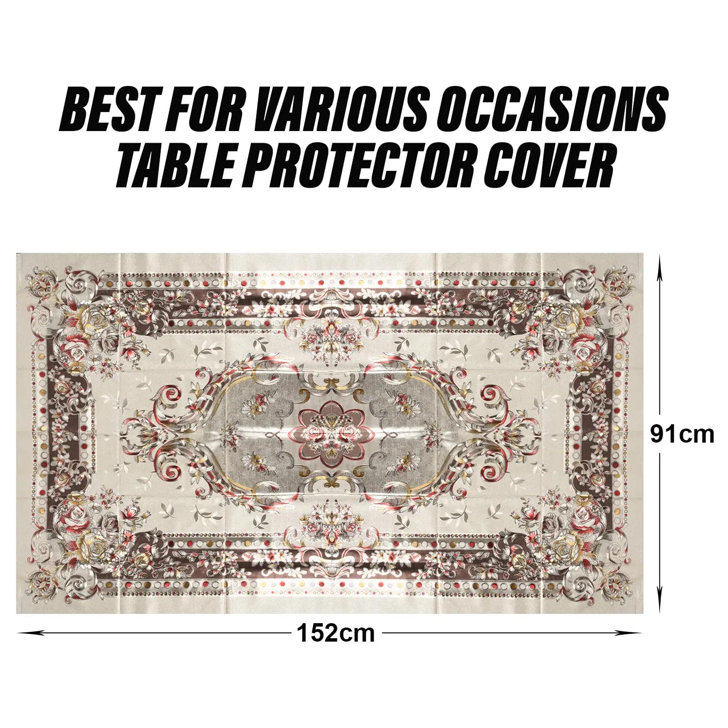 Heart Home Center Table Cover | PVC Shining Flower Design Table Cover | Luxurious Table Protector Cover for Home | 40x60 Inch | Gold