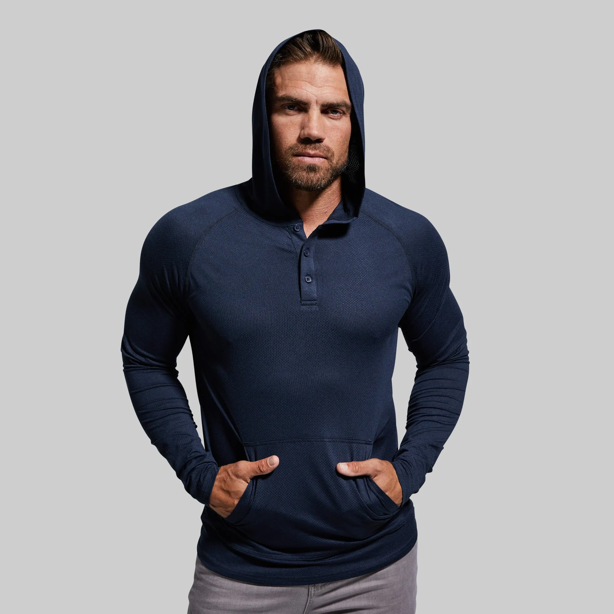 Heritage Henley Hoodie (Heather Navy)