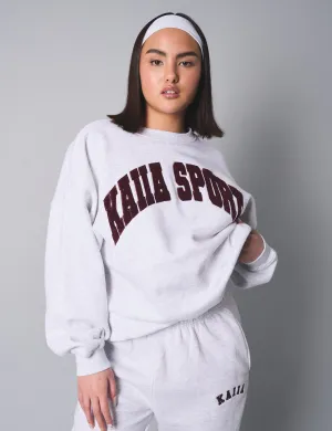 Kaiia Sport Slogan Oversized Sweatshirt Light Grey Marl