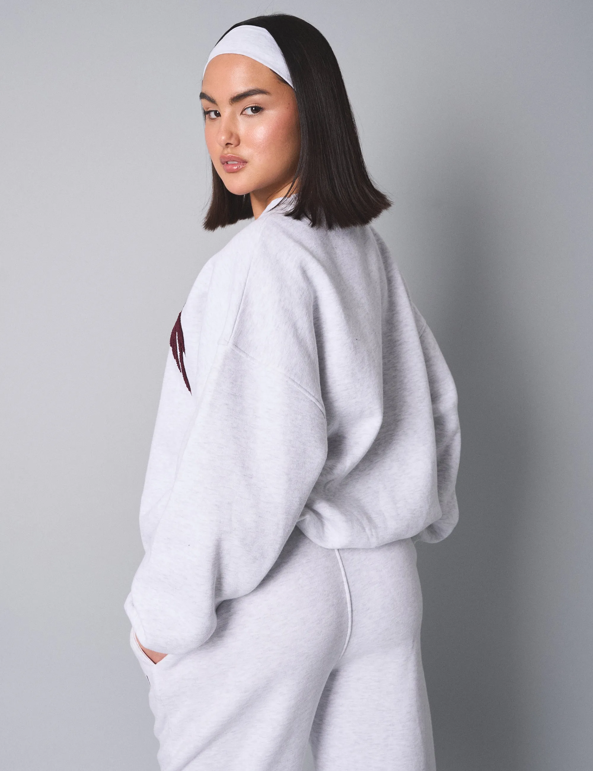 Kaiia Sport Slogan Oversized Sweatshirt Light Grey Marl