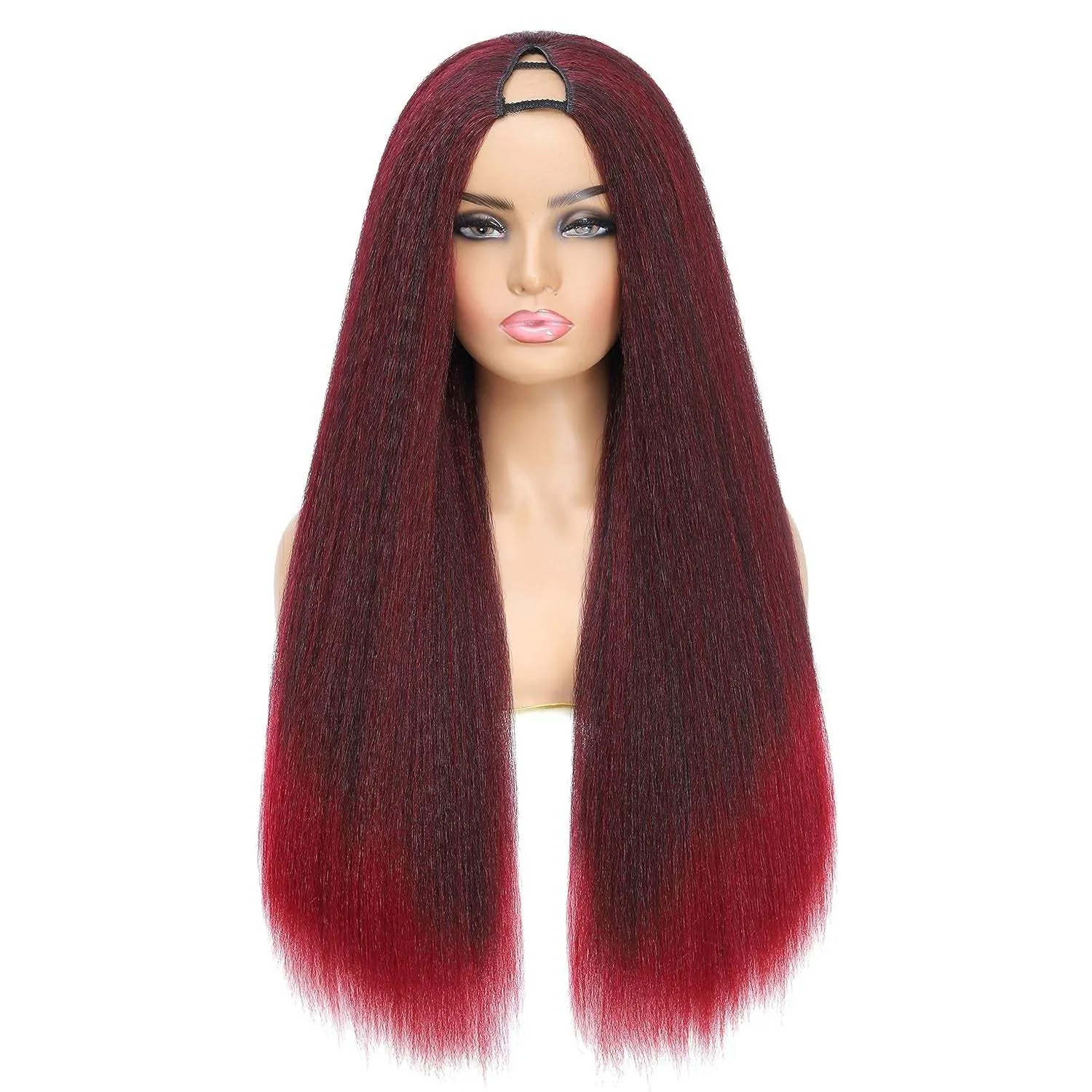 Kinky Straight V Part Wig 26 Inch Yaki Straight